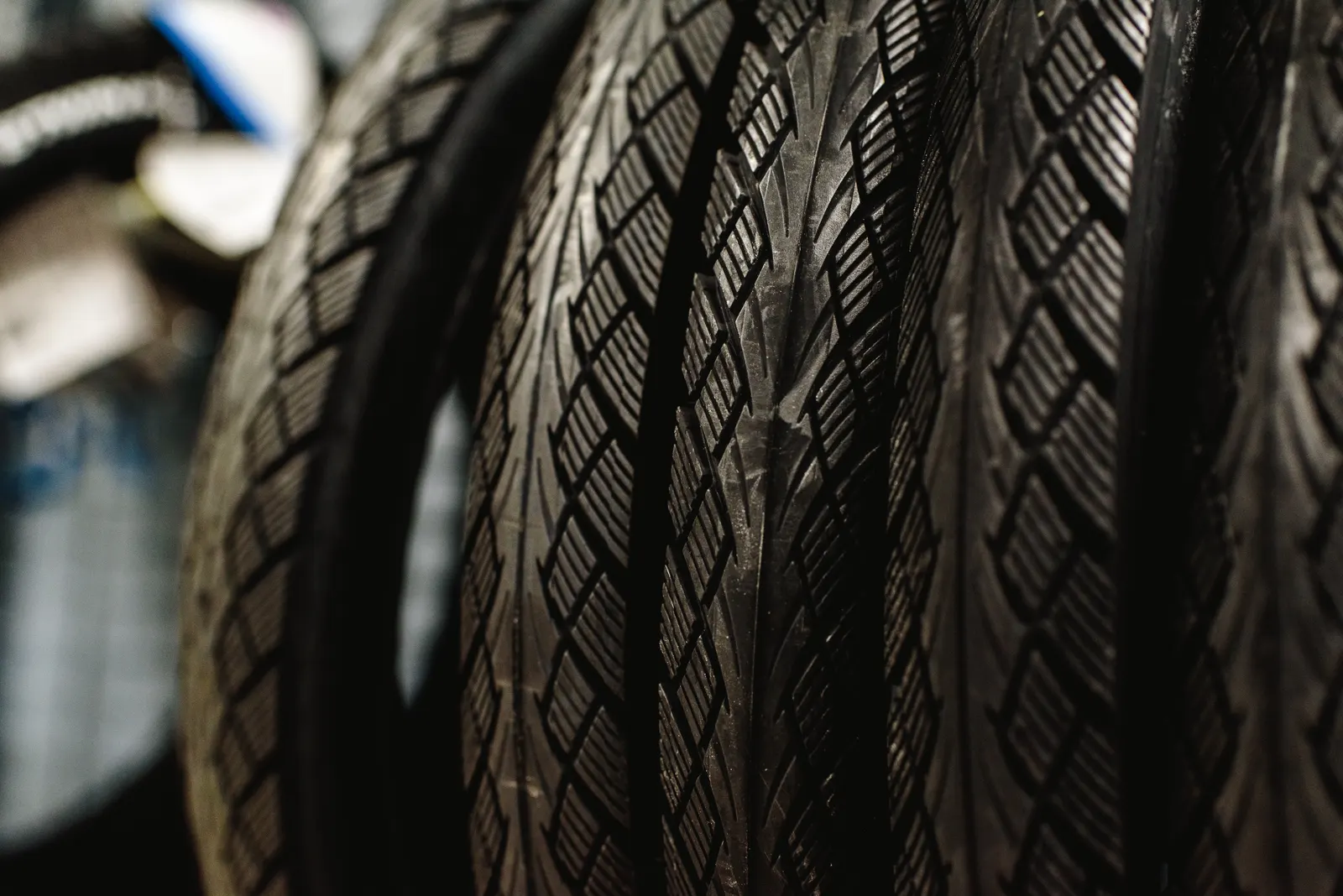 Close-up of the tread on a new tyre